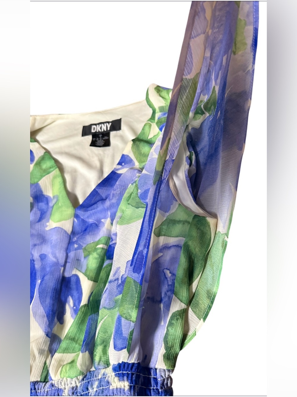 DKNY Floral V-Neck Smocked Waist Flutter Sleeveless Dress Women’s Size 2 - Picture 13 of 16